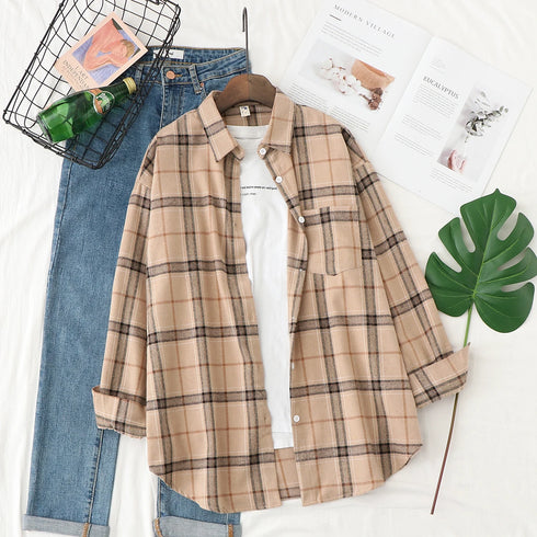 Plaid Flannel Shirt for Women - Casual Long Sleeve Top