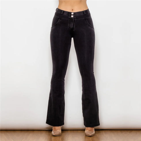 Ladies Distressed Black Flare Jeans