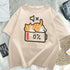 Retro Style Cat Printing Loose Short-sleeved T-shirt with Summer Round Neck TopLarge Size Universal Large Size