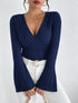 Women's Long-sleeved V-neck Striped Slim Fit Top