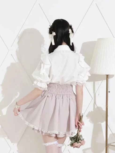 Noemi Inspired Ruffle Bow Top - Japanese Dark Femme Off-Shoulder Blouse, Lace Trim Bell Sleeve Shirt for Yami Kawaii & Lolita