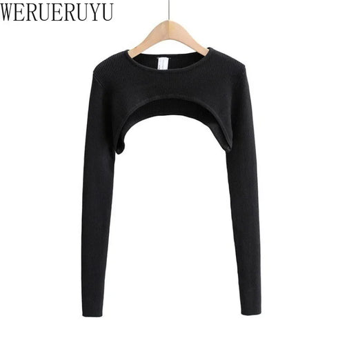 Long Sleeve O-Neck Crop Top for Women