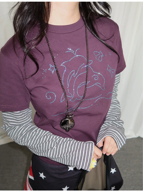 Tonngirl Y2K Vintage Long Sleeve Patchwork T-shirt