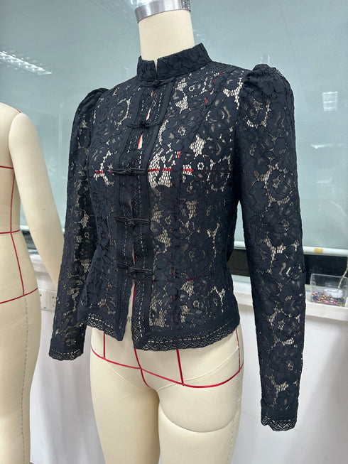 White Lace Hollow Out Blouse for Women