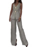 Women's V-Neck Sleeveless Waistcoat & Wide Leg Pant Set