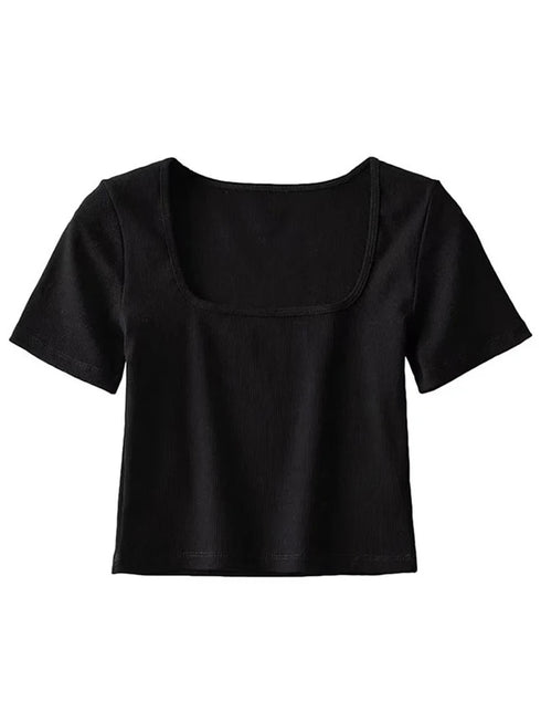 Square Neck Rib Crop T-shirt for Summer
