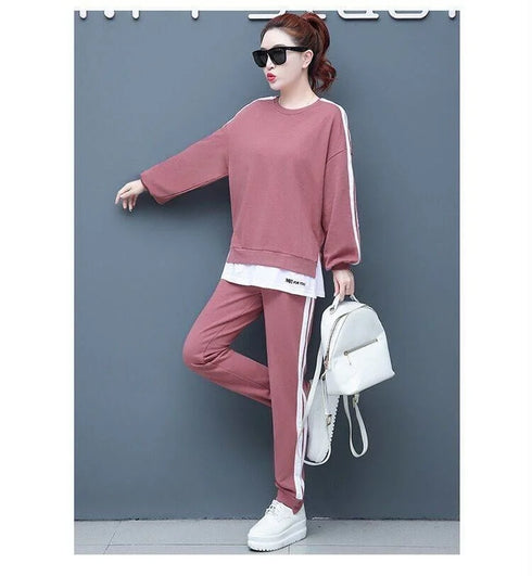 Women's Casual Loungewear Set - Long Sleeve Crop Top & Pants