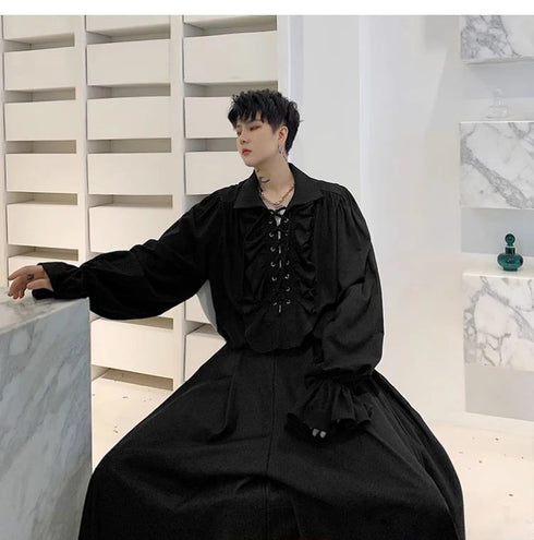 Victorian Gothic Ruffled Lace Up Blouse