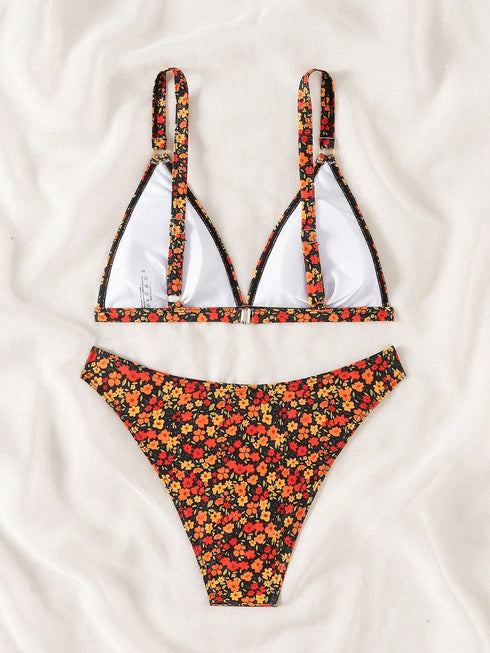 Floral Print Adjustable Bikini Set for Women
