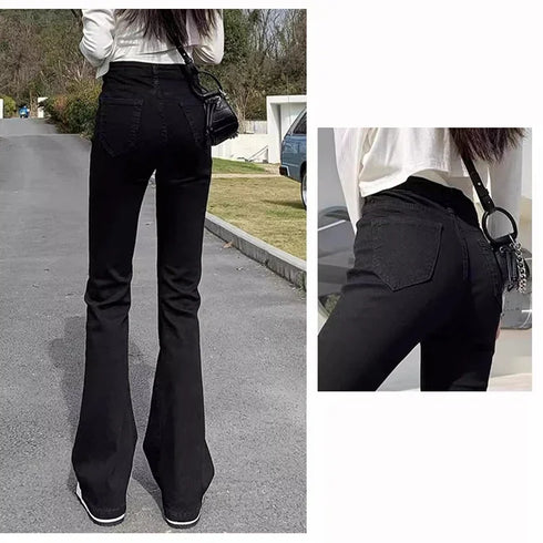 High Waist Flared Denim Trousers for Women