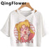 Kawaii Anime Cartoon Tee for Women - V-Neck Short Sleeve Top