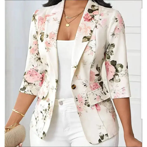 Floral Printed Autumn Blazer with Three Quarter Sleeves
