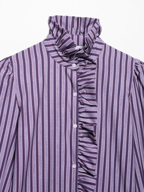 Elegant Purple Plaid Ruffled Blouse for Women
