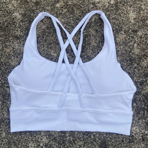 Solid Colour Cross Back Sports Bra with Multiple Straps