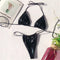 Shiny Black PU Mini Bikini Set for Women