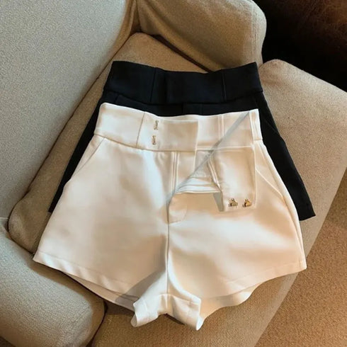 Women's Black High Waisted A-Line Casual Shorts