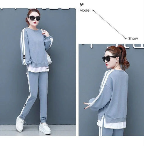 Women's Casual Loungewear Set - Long Sleeve Crop Top & Pants