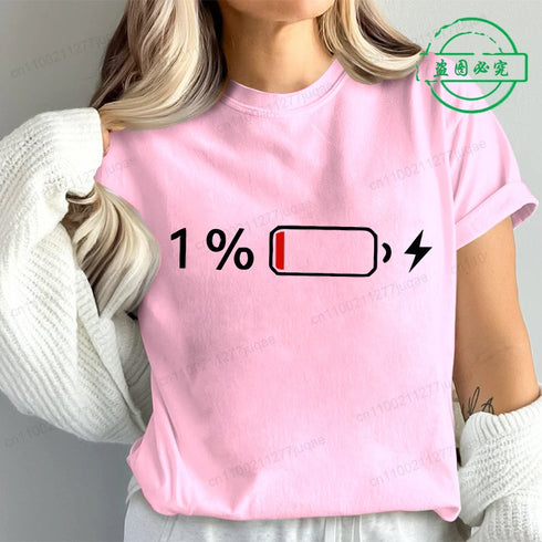1% Battery Print Graphic Casual T-Shirt for Women