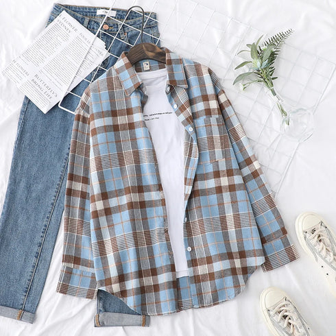 Plaid Flannel Shirt for Women - Casual Long Sleeve Top