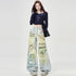 Trendy Y2K Vintage Wide Leg Jeans with Artistic Print