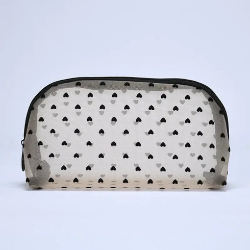Heart Shaped Nylon Mesh Cosmetic Bag