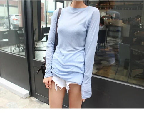 Casual Long Sleeve T-Shirt in Blue and Navy