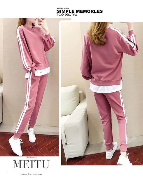 Women's Casual Loungewear Set - Long Sleeve Crop Top & Pants