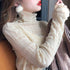 Lace Detail Turtleneck Long Sleeve Blouse