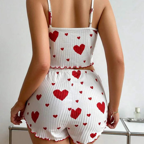 Heart Women Pajamas Set Shorts Sleepwear Love Print Top