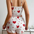 Heart Women Pajamas Set Shorts Sleepwear Love Print Top