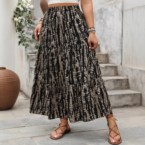 Plus Size Cotton Silk A-Line Skirt - Medium Length