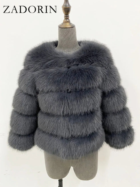 Elegant Faux Fur Coat in Black and White for Women