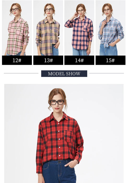 Loose Women's Plaid Shirt - Long Sleeve Casual Blouse