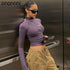 Y2K Long Sleeve Zip Crop Top for Women
