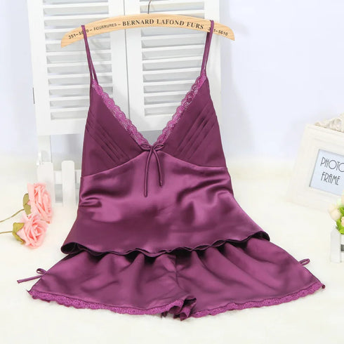 Lace-Up Cami & Shorts Pyjama Set in Various Colours