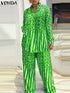 Plus Size VONDA Women Matching Sets Long Sleeve Suits