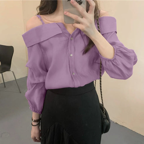 ZANZEA Off Shoulder Pleated Blouse for Women
