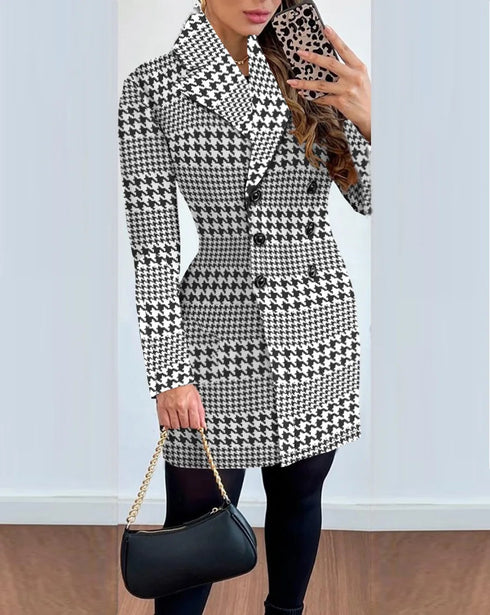 Plaid Woolen Coat Dress for Women