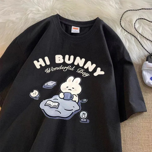 Cute Rabbit Printed Short-Sleeved T-Shirt for Summer