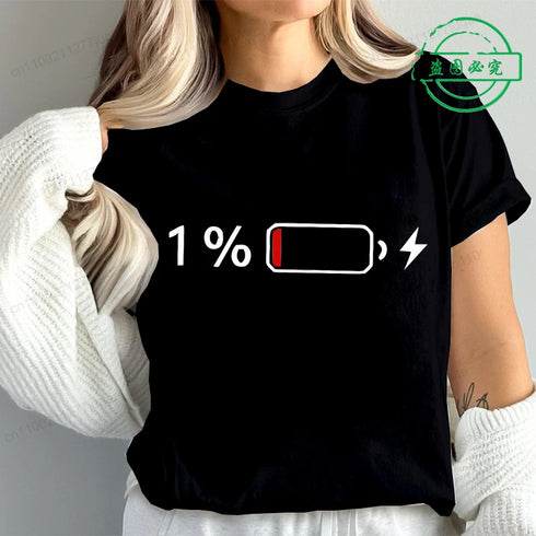 1% Battery Print Graphic Casual T-Shirt for Women