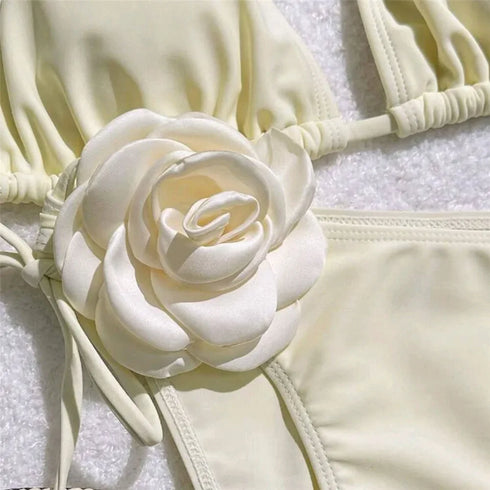 Floral Bandeau Thong Bikini Set for Women