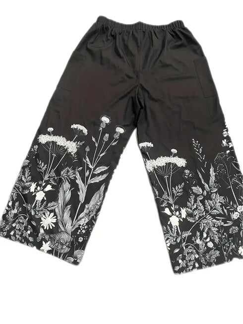 Abstract Star and Moon Print Wide-Leg Pants