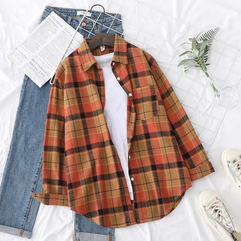 Casual Women's Flannel Plaid Shirt - Autumn Collection