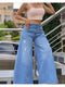 Women's High Waist Wide Leg Jeans in Washed Blue