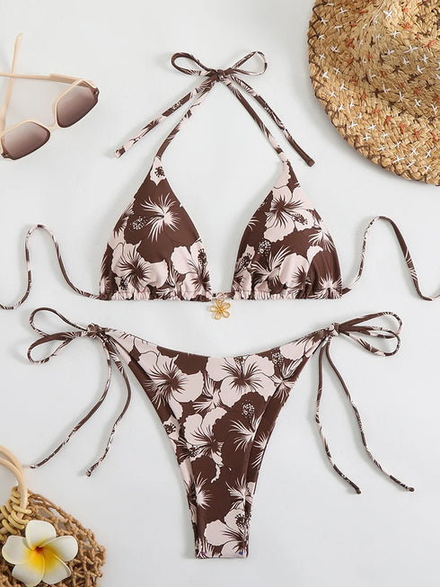 Floral Print Micro Bikini Set for Women