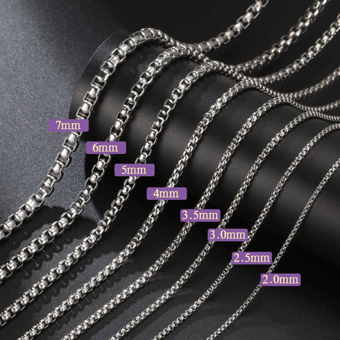 Long Box Chain Necklace in Stainless Steel