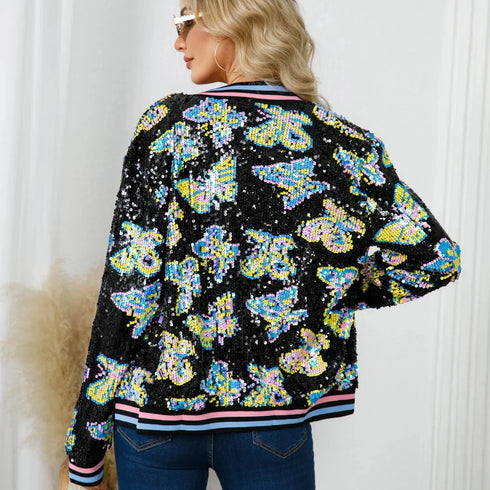 Butterfly Pattern Beaded Jacket for Women