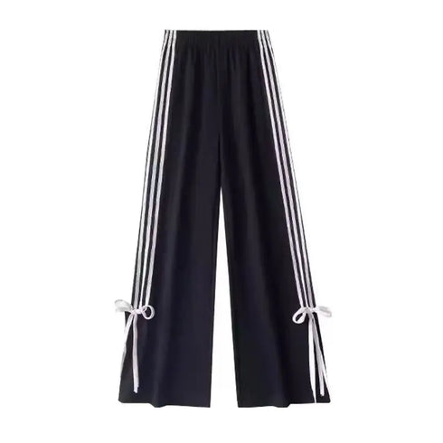 Plus Size Y2K Wide Leg Pants with Bow Tie Detail