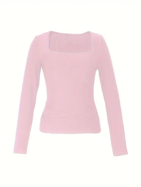 Hot Basic Square Neck Slim Women's Bottoming Clothing Casual Solid Long Sleeve Tops Versatile Fashion Multi-Color Blouse Gifts