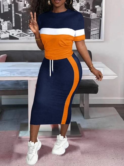 Summer Women's Striped Half Skirt Set